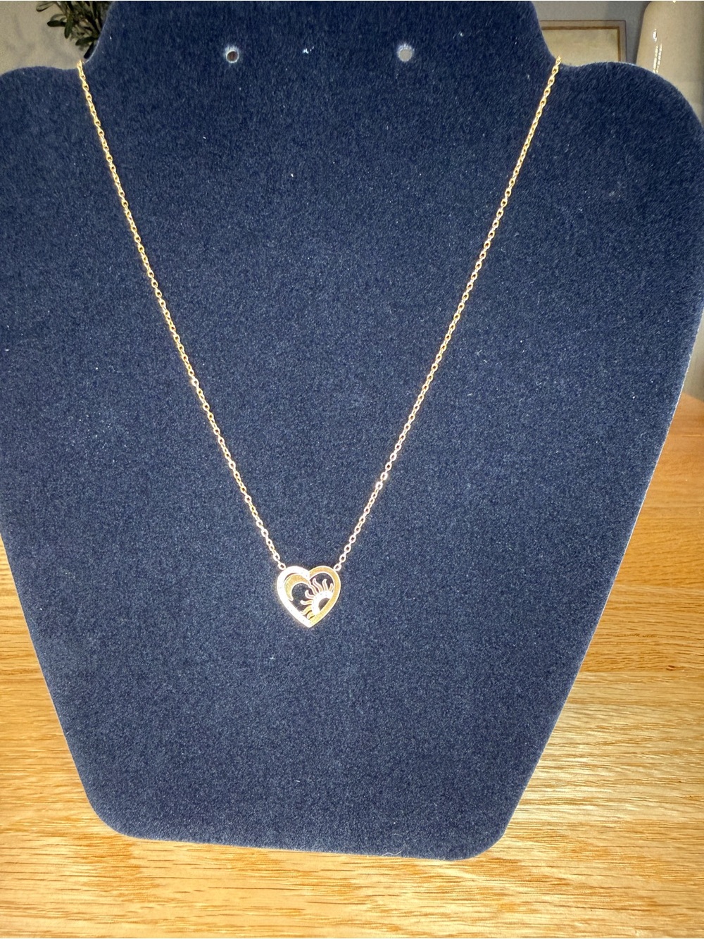 Gold Heart Sun Moon Rhinestone Necklace